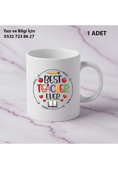 Best Teacher Tasarımlı Öğretmenler Günü Kişiye Özel İsim Baskılı Kupa Bardak Öğretmene Hediyelik Beyaz