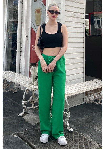 Madmext Yeşil Krinkıl Kumaş Basic Kadın Plaj Pantolon Mg1778-yeşil Yeşil