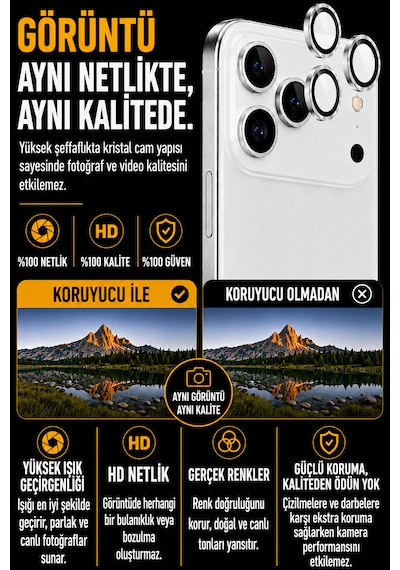 Apple iPhone 17 Pro / 17 Pro Max Uyumlu Kamera Lens Koruyucu Gümüş