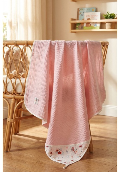 Pembe 4 Kat Müslin Çok Amaçlı Bebek Banyo Bornozu 85x85 Cm Açık Pembe
