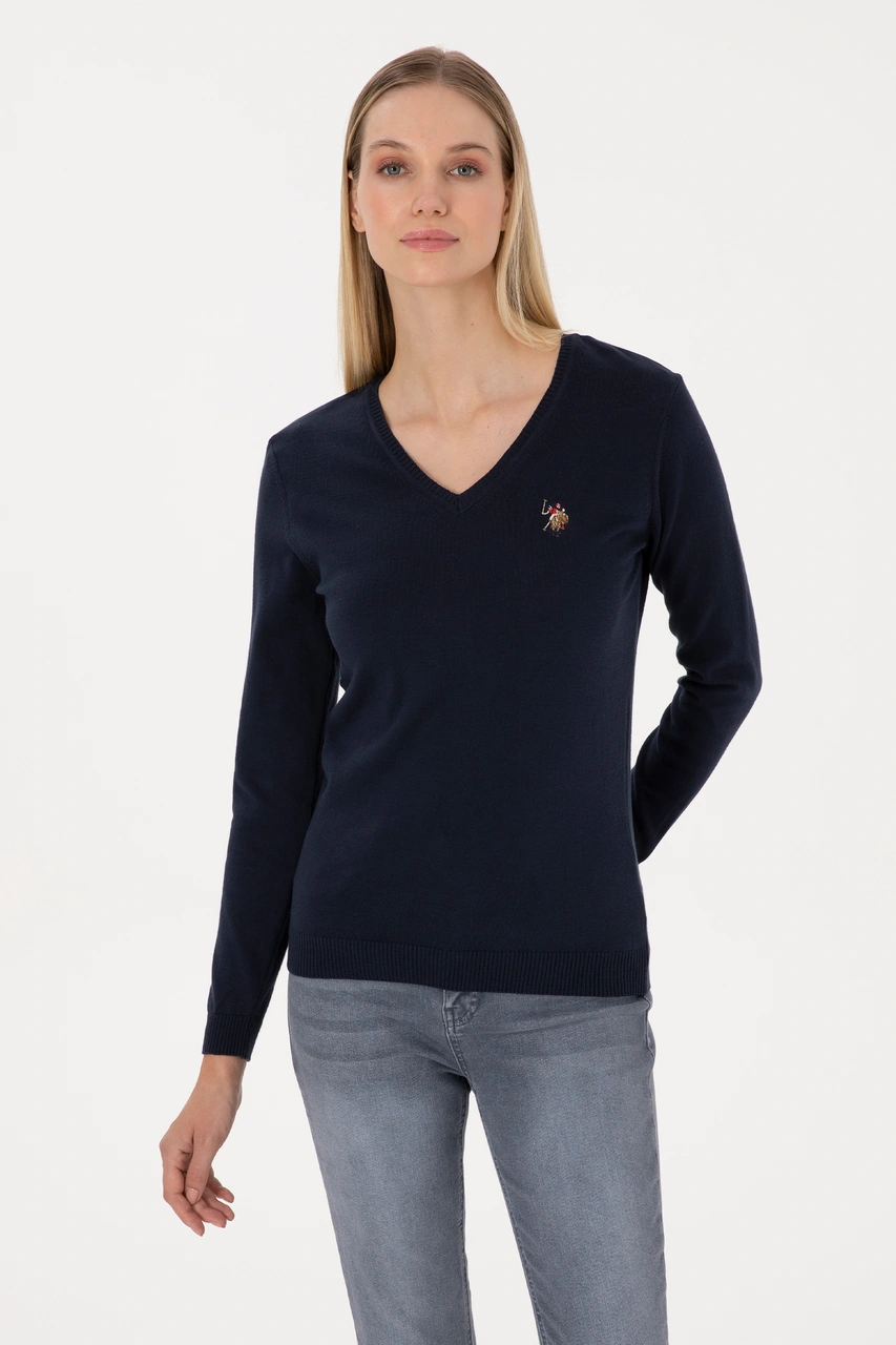 U.S. Polo Assn. Kadın Lacivert V Yaka Basic Kazak 50307727-VR033