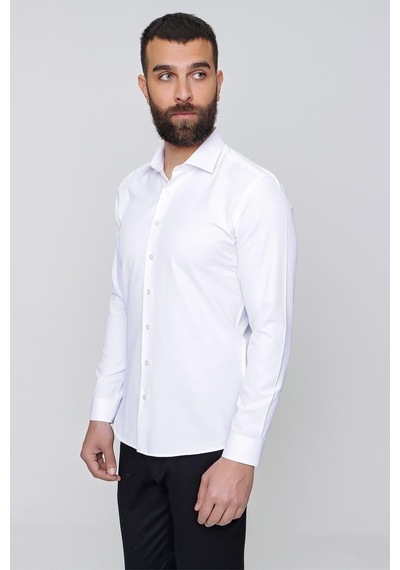 Efor Slim Fit Pamuk Saten Klasik Beyaz Gömlek Gk 604 Beyaz
