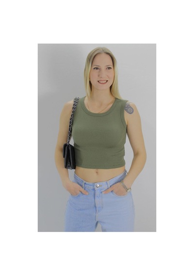 Rouge Basıc Kaşkorse Halter Krop Haki