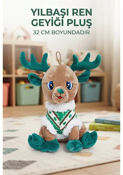 Peluş Ren Geyiği 32 Cm Sevimli Konforlu: Peluş Uyku Yastığı Ve Sarılma Arkadaşı Dekoratif Oyuncak Çok Renkli