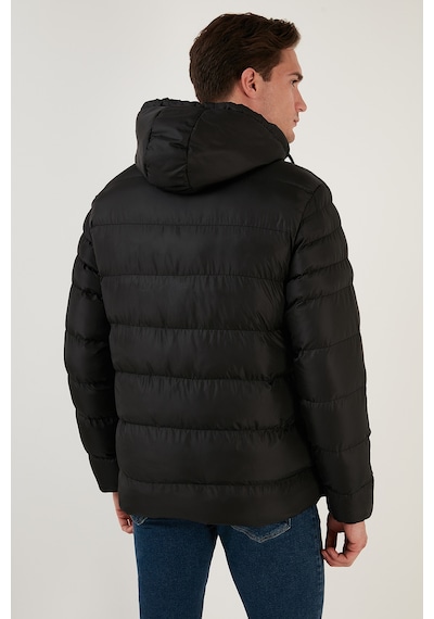 Buratti Peluş Astarlı Kapüşonlu Fermuarlı Slim Fit Şişme Erkek Mont 5762010 Siyah