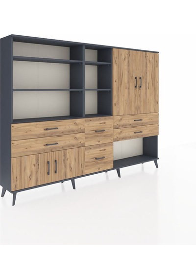 Arges Dolap 10 Raflı 6 Çekmeceli 4 Kapaklı 220x30x163 Antrasit-ça Antrasit-çam