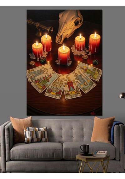 Mumlar Ve Tarot Kartları Dekoratif Kanvas - Mdf Ahşap Tablo