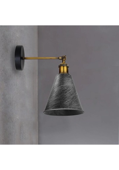 Riolight Vintage,rustik Fırçalı Gri Patinalı Eskitme Mafsallı Hareketli Başlık Metal Duvar Aplik Rio Light