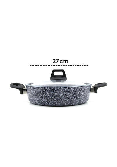Gri 7 Parça Granit Tencere - Tava Seti 20-24cm Derin - 27cm Basık Cam Kapak Tencere - 26cm Tava 546 Çok Renkli