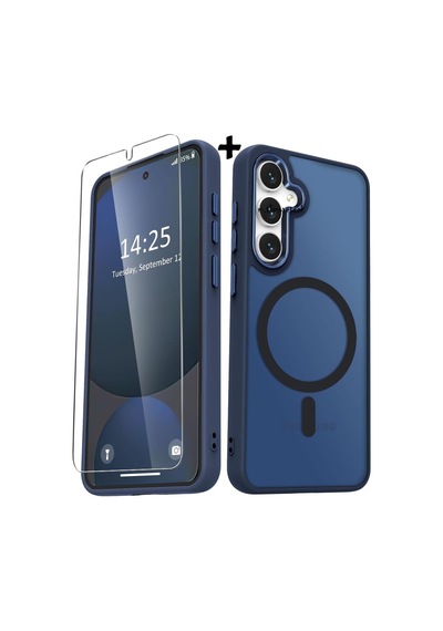 - Galaxy A17 İle Uyumlu Kılıf Mat Magsafe İle Uyumlu Şarj Özellikli Renkli Kenarlı + Ekran Koruyucu Cam Set