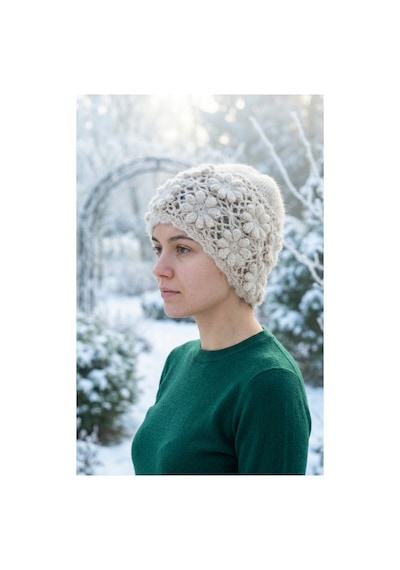 Emybox El Örgüsü Siyah Kadın Bere Tığ İşi Çiçek Motifli Bohem Kışlık Şapka - Vintage Stil Yumuşak Örgü Bere Modeli Bej