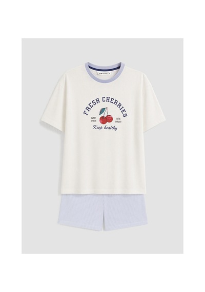 Lcw Young Beyaz Bisiklet Yaka Kadın Şortlu Pijama Takımı