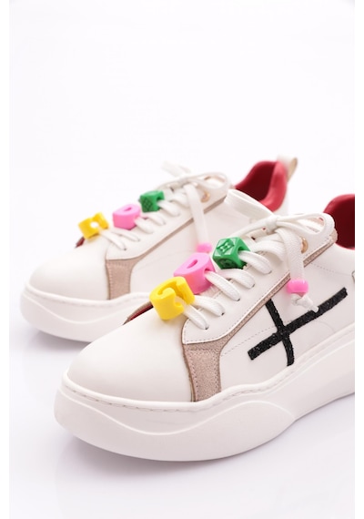 Dgn 1023 Kadin Sneaker Ayakkabi 1023-2007-R146209 Beyaz - Kırmızı