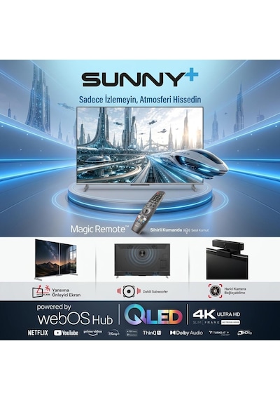 Sunny Plus SN65LEDS-W03M 65" 165 Ekran 4k Ultra Hd Webos Smart QLED TV