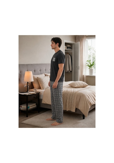 Pijamask Erkek Siyah Kısa Kollu Ekose Pantolonlu Pamuklu Pijama Takımı Cep Detaylı Rahat Ev Giyim Gri Pijamask Erkek Siyah Kısa Kollu Ekose Pantolonlu Pamuklu Pijama Takımı Cep Detaylı Rahat Ev Giyim Gri