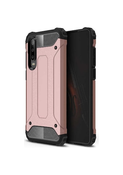Noktaks - Huawei Uyumlu Huawei P30 - Kılıf Çift Katman Zırh Tank Crash Military Kapak - Rose Gold
