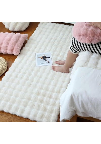 Saraz Halı Puffy Bubble Tavşan Tüyü Kaymaz Makinede Yıkanabilir Salon Koridor Mutfak Halı Krem