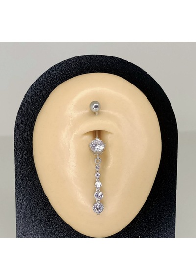 Aya Tasarım Gümüş Renk Dört Taşlı Model Göbek Piercing Gümüş