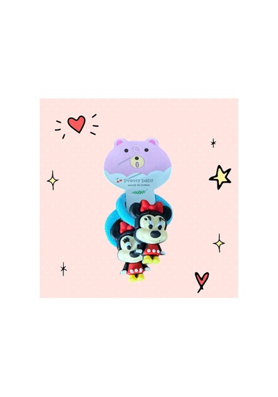 Takıtolia Mickey Mouse İkili 2'li Çiftli Lastikli Renkli Kız Çocuk Tokası Mavi