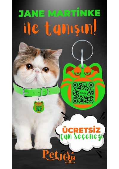 Petjoo 5.Jane Martinke Turuncu-Yeşil Qr'lı Kedi Künyesi