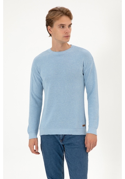 U.S. Polo Assn. Erkek Comfort Fit Bisiklet Yaka Açık Mavi Melanj Basic Kazak 50313679-VR112