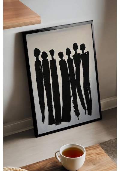 Shadow Line Siyah Ahşap Çerçeveli Poster, Dekoratif Soyut Monokrom Duvar Tablosu