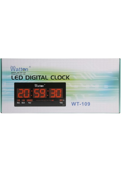 Watton Ceta Dijital Duvar Ve Masa Saati Wt-109 45cm-21,5cm Tarih Saat Dakika Saniye Alarm Derece Pm/am Takvim Siyah