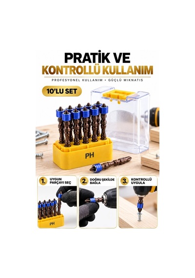 Vida Sıkma Ucu 10 Adet Çift Yönlü Mıknatıslı Yıldız Bits