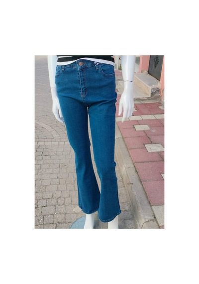 Çınar Boutique Büyük Beden İspanyol Paça Kot Pantolon Koyu Mavi Koyu Mavi