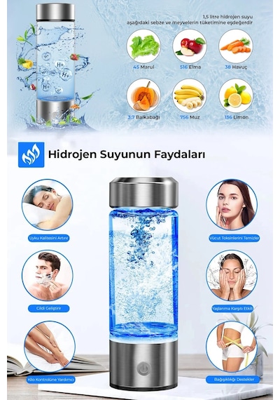 Taşınabilir Hidrojenli Su Üretici Cihazı | Şarj Edilebilir & Spe/pem Teknolojili Şeffaf