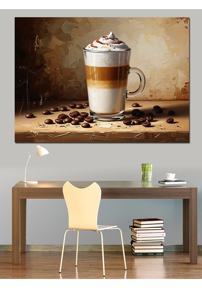 Ahşap Tablo Sütlü Köpüklü Kahve Latte Bardağı