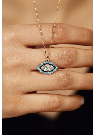 Roza Silver Mix Taşlı Rose Nazarlı Göz Model Gümüş Kolye