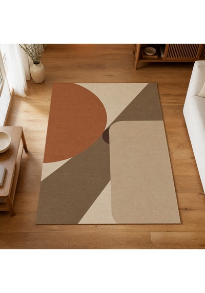 Kartela Halı Kesişim Geometrik Modern Halı Bej Kaymaz Taban Makinede Yıkanabilir 200x300 Cm