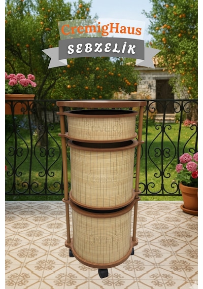 Ahşap Sebzelik Geleneksel Tasarım Yuvarlak Akça Desenli 2 X 7 + 3 Kg Kapasiteli Hazır Gönderim Diğer