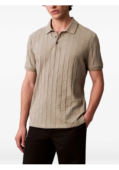 Calvin Klein Lv04le203g Ss Dbl Mercerized Emblem Jacquar Erkek Polo Tişört Bej