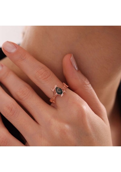 Moss Agate Altın Yüzük Rose T12783 Çok Renkli