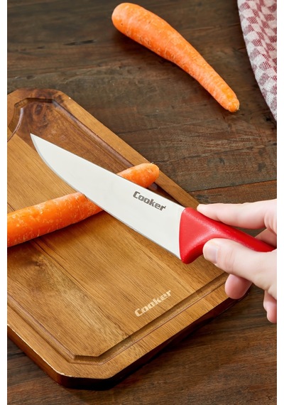 Cooker 31 Cm Paslanmaz Çelik Kasap Bıçağı Kırmızı Ckr4599