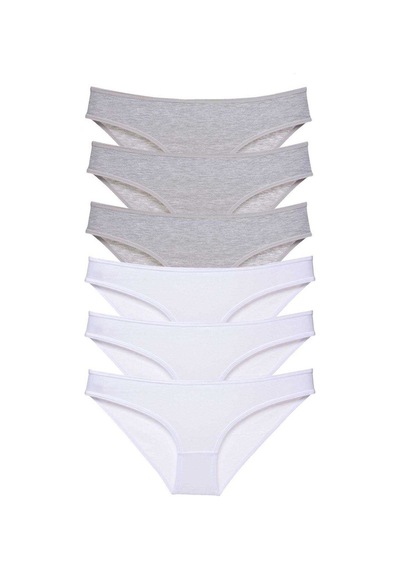 6 Adet Süper Eko Set Likralı Kadın Slip Külot Gri Beyaz Çok Renkli
