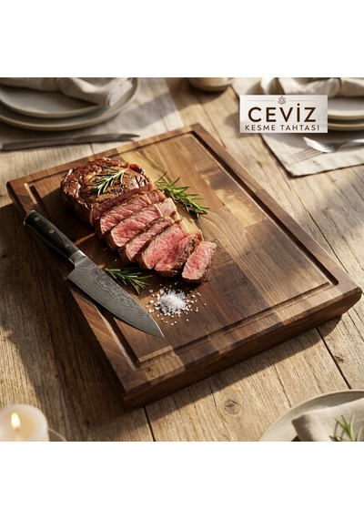 Nfzzstore Masif Ceviz Kesme Tahtası 50x30x4 Cm Ahşap Doğrama Ve Sunum Tahtası Kahverengi
