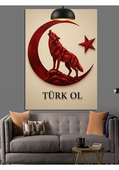 Türk Ol Ay Yıldız Kurt Dekoratif Kanvas - Mdf Ahşap Tablo