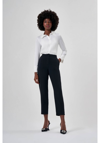 Mizalle Keten Dokulu Fit Siyah Pantolon Siyah