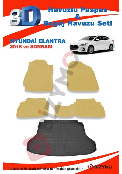 Hyundai Elantra 2016 ve Sonrası Bej Paspas ve Bagaj Havuzu Seti Bej