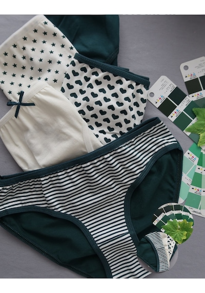 Alya Underwear Kız Çocuk Kalpli Dokuma Lastik Pamuklu Kumaş Slip Külot 5'li Paket 5 Adet Beyaz Multicolor-x23
