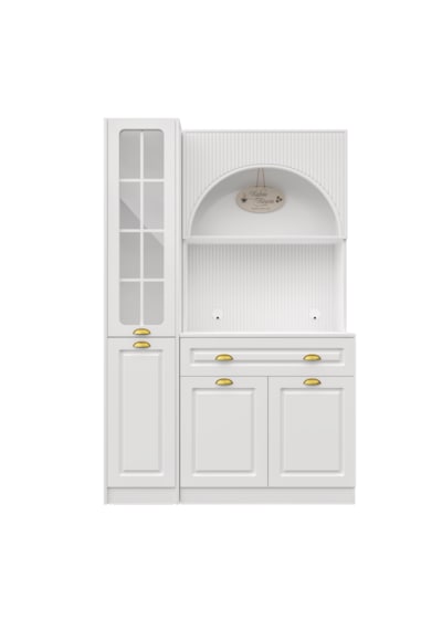 Guneystore Armoni Gold Midi Kahve Köşesi Sol Vitrinli Komple Mdf Beyaz