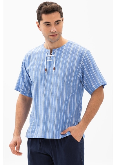 Kısa Kol Şile Bezi Zımbalı Erkek Yazlık Tshirt Mavi Beyaz Çizgili 3019-mavi Beyaz Çizgili Beyaz - Mavi