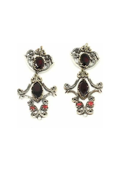 Nusret 925 Ayar Gümüş ve Bronz Karışımı Garnet Taşlı Otantik Küpe