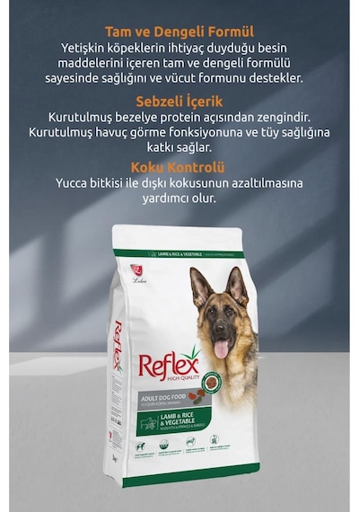 Reflex Kuzu Etli Ve Sebzeli Yetişkin Köpek Maması 3 Kg