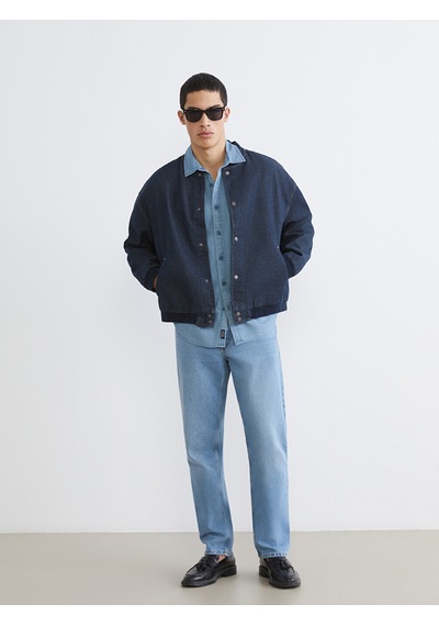 Lcw Jeans İndigo Rahat Kalıp Kolej Yaka Erkek Bomber Jean Ceket