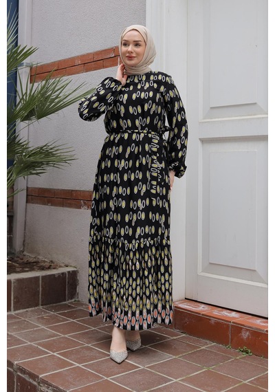 Armine Trend Desenli Elbise-siyah 25yt928 Siyah