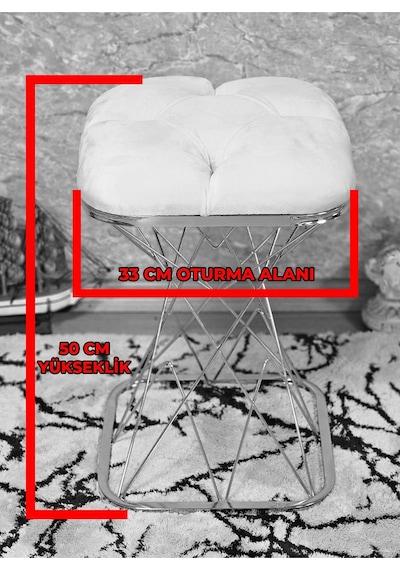 Zafir Kare Siyah Boyalı Mavi Puf & Bench Puf Oturak - Bench - Ayak Ucu Oturak - Tabure - Makyaj Oturak Mavi